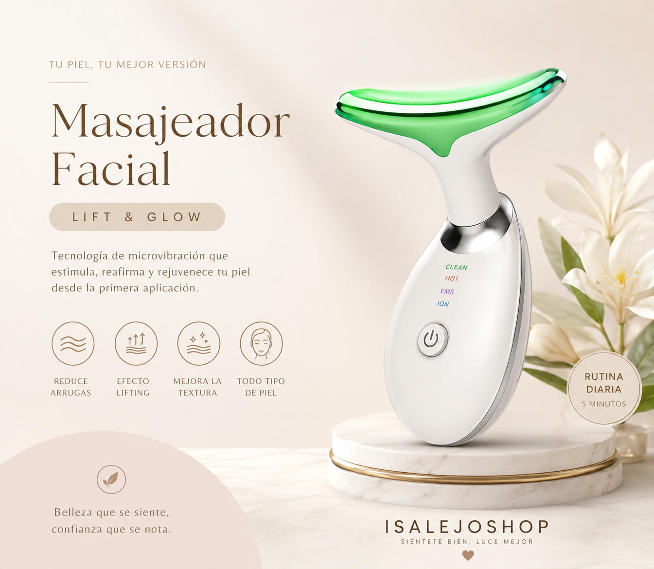 MASAJEADOR FACIAL ARRUGAS PAPADA LUZ LED