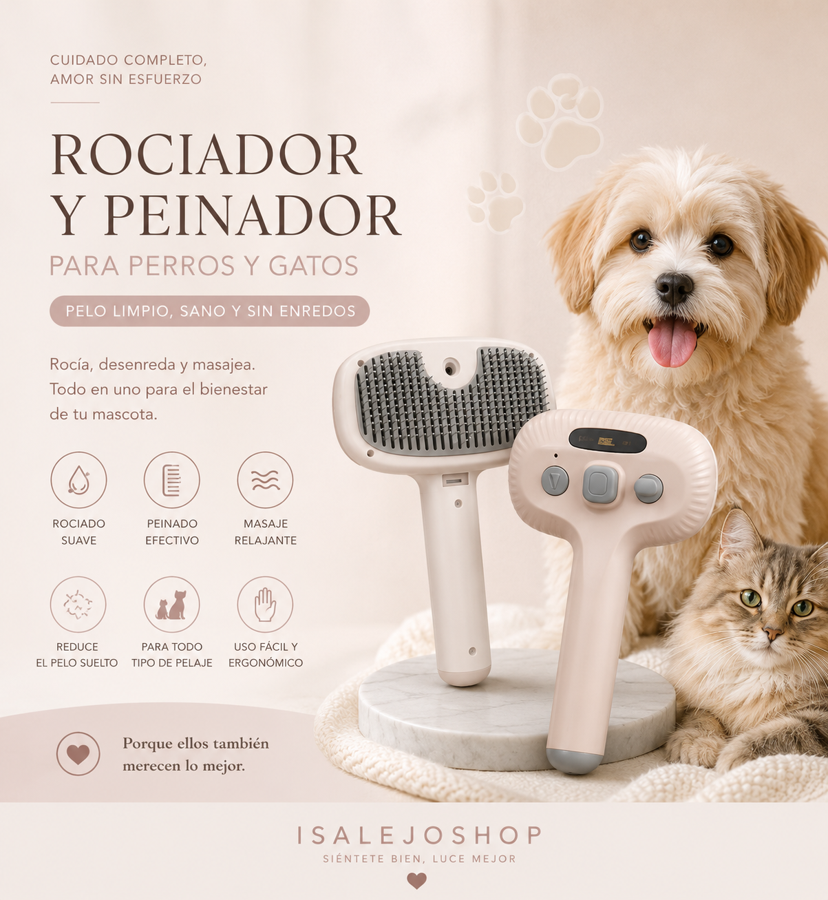 Cepillo Con Vapor Quita Pelo Mascotas